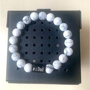 Natural howlite stretchable stone beaded #1 dad bracelet.